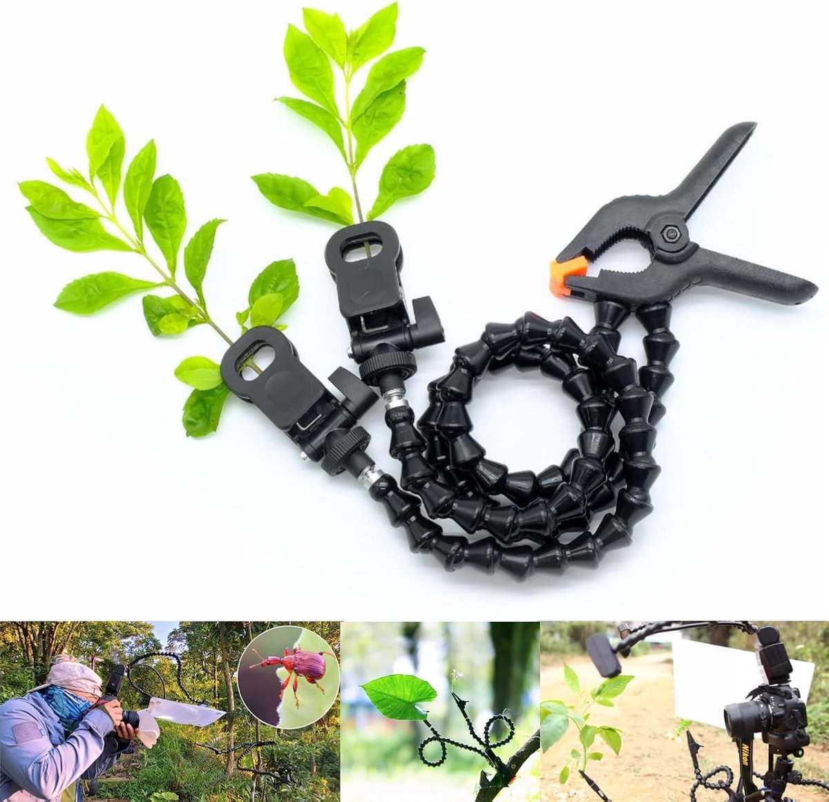 Dubbele Macro Arm Klem 60 cm met 360° Draaibare Verstelbare Clip voor Insecten, Bloemen en Achtergronden - Ideaal voor Natuurfotografie en Close-up Opnames