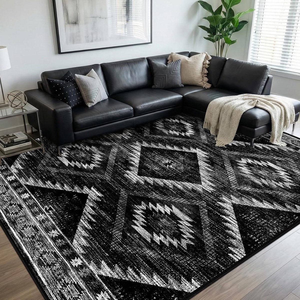 Vloerkleed - Karpet Tapijt - Woonkamer Decoratie - Waterafstotend - 8 x 10 voet - Zwart