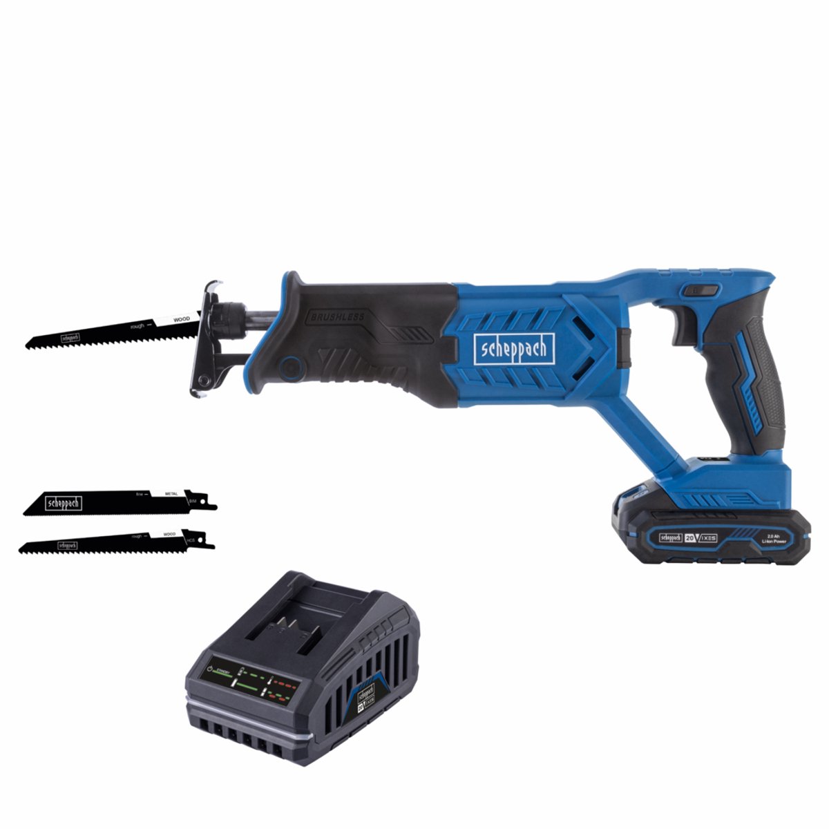 Scheppach Accu Reciprozaag 20V BC-RS280-X - Set S - Slagfrequentie 0 – 3000 min-1 - Inclusief 20V 2.0 Ah accu en 2.4 A lader