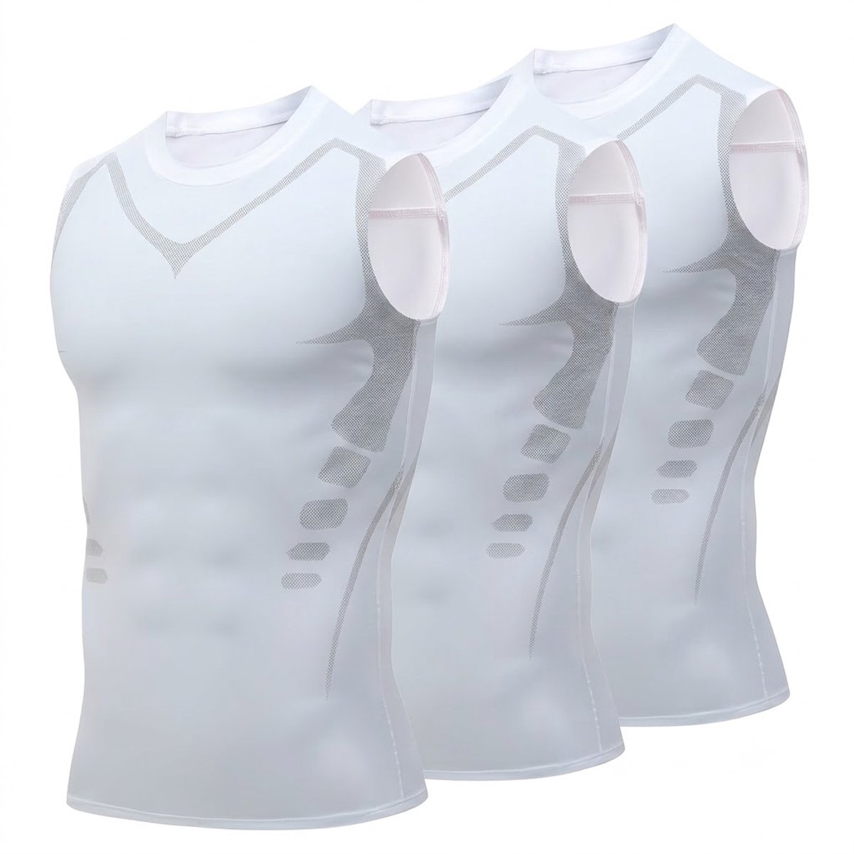 Wit mouwloos sport shirt heren compressie shirt ademend sneldrogend hoge elasticiteit ronde hals voetbalshirt fitness shirt training top 3 stuks maat L