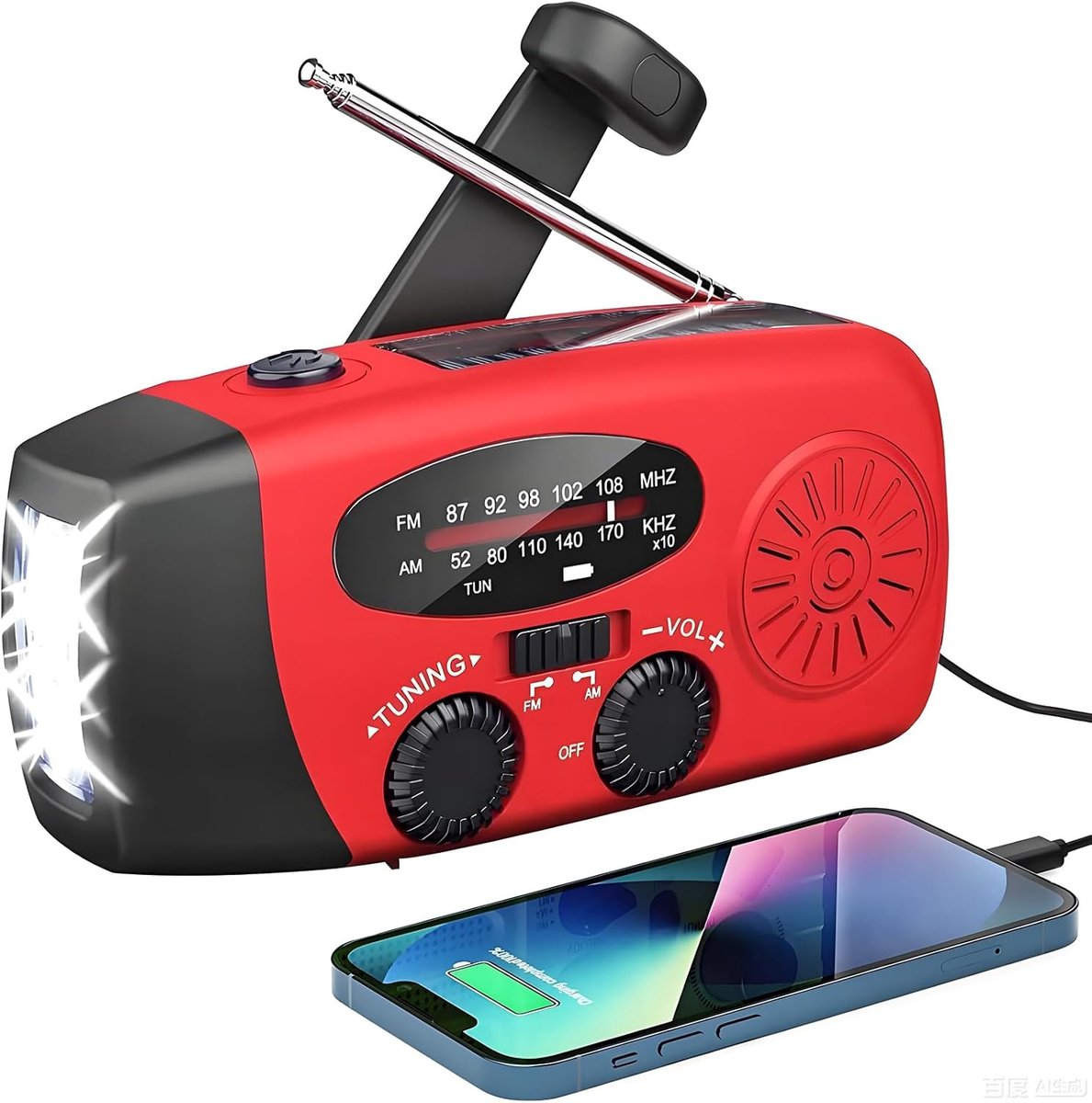 Noodradio op zonne-energie – zelfopladende handcrankradio met LED-zaklamp – AM/FM/WB-weerradio met oplaadbare 2000mAh-batterij – voor noodopladen van smartphone.L