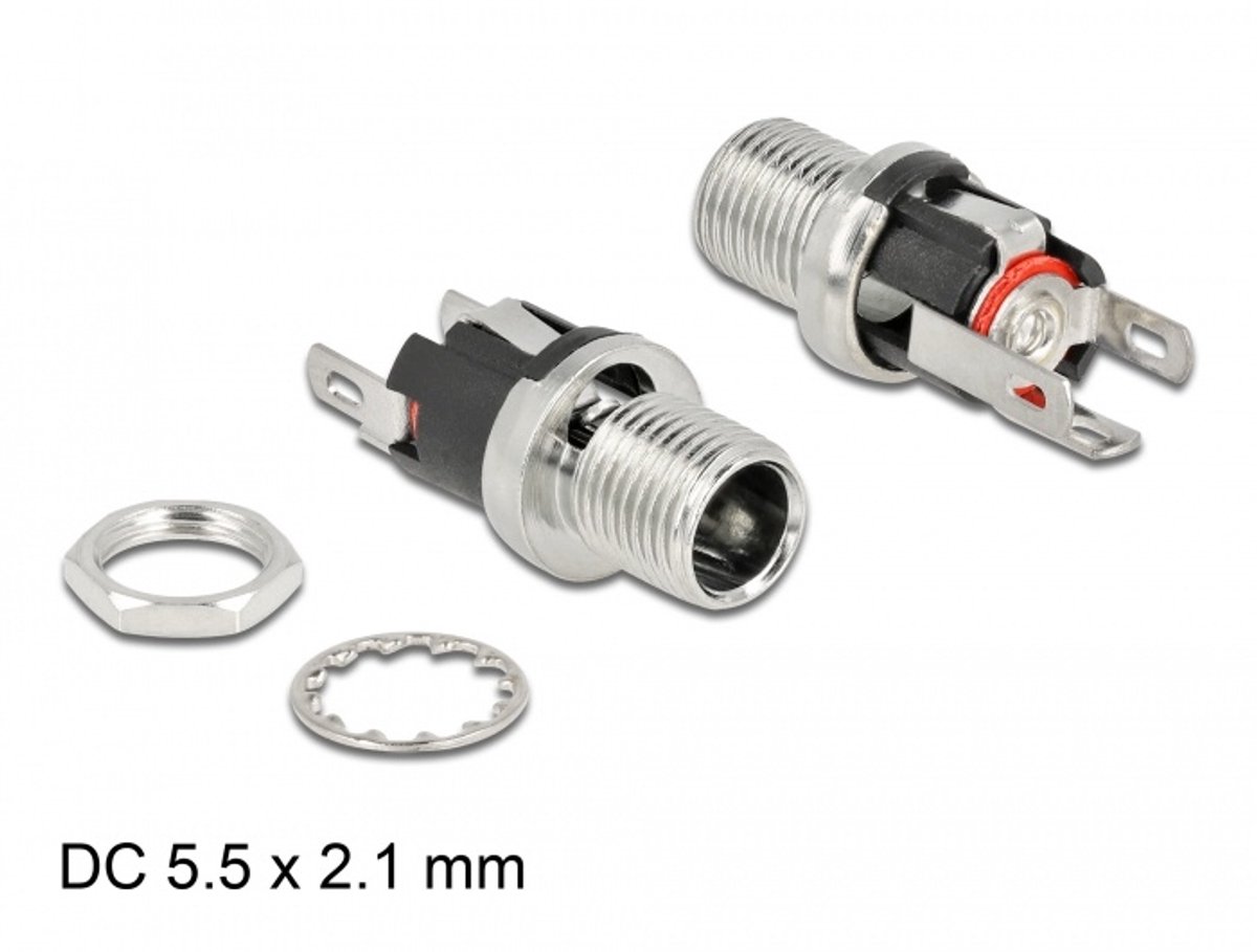 Image of Delock Connector DC 5.5 x 2.1 x 12.0 mm female bulkhead soldering version