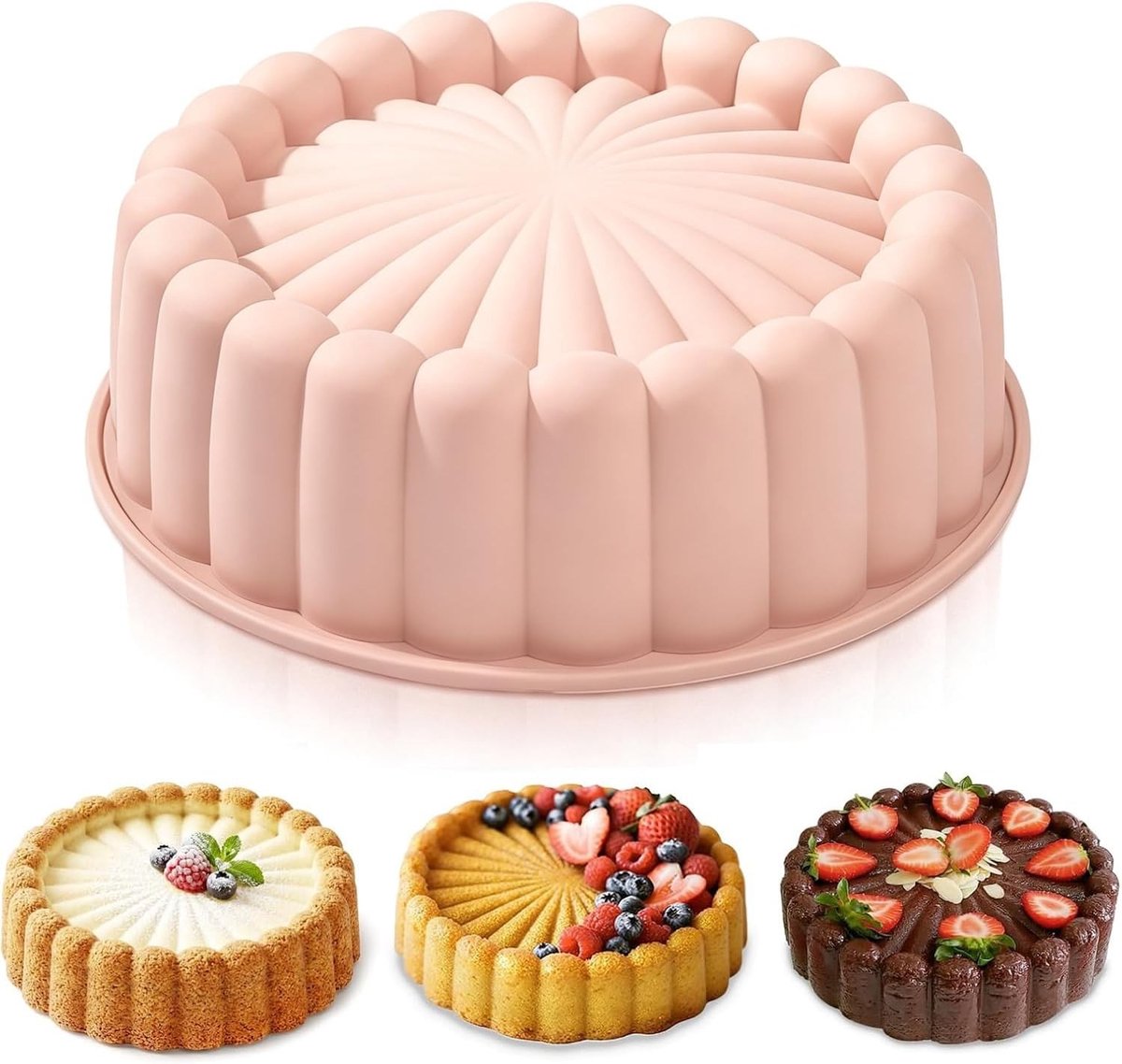 Siliconen bakvorm 10 inch 26 cm ronde taartvorm voor muffins, brood en fruitbodem in roze kleur