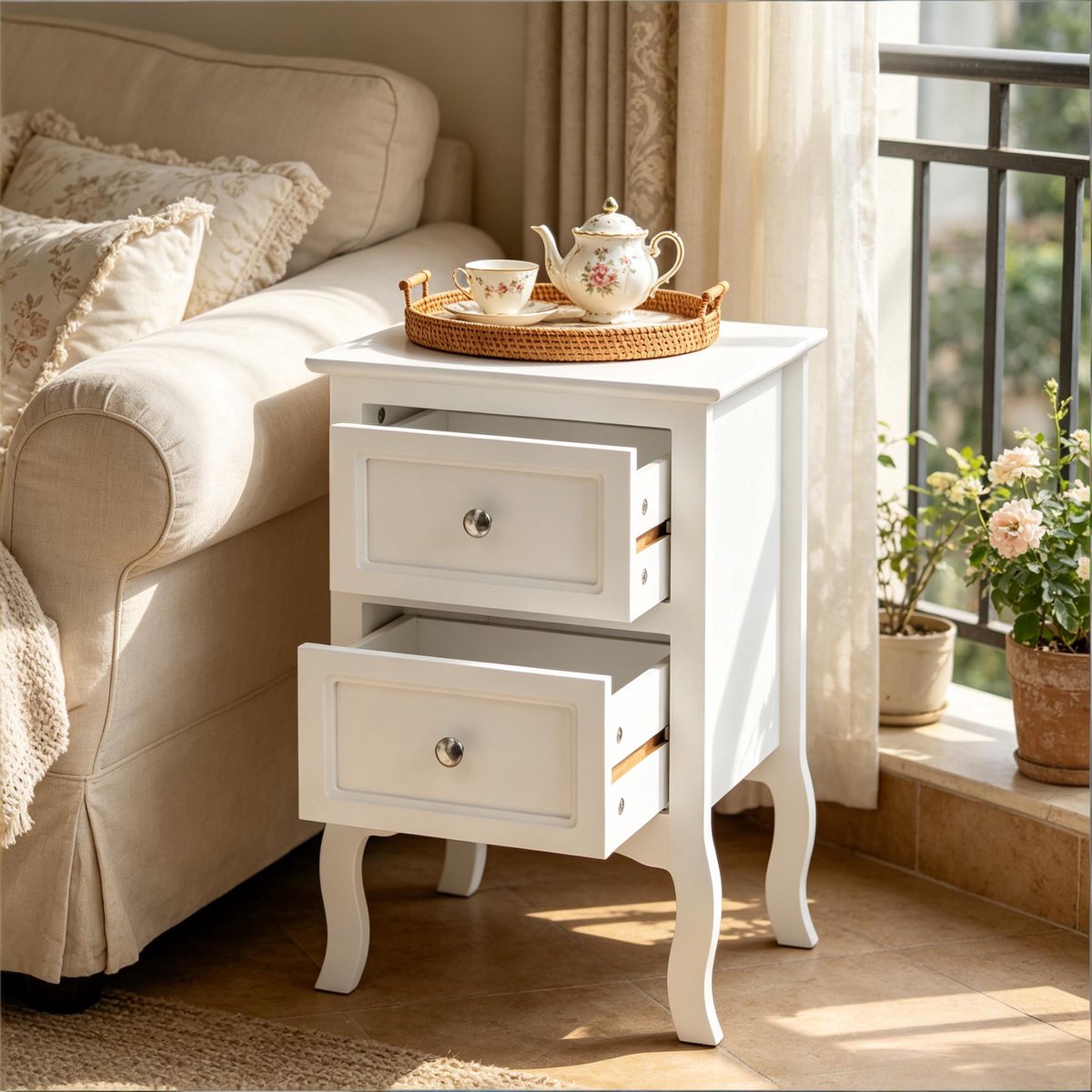 MODFU - Bedtafel - Modern - Met 2 Lades - Wit - MDF