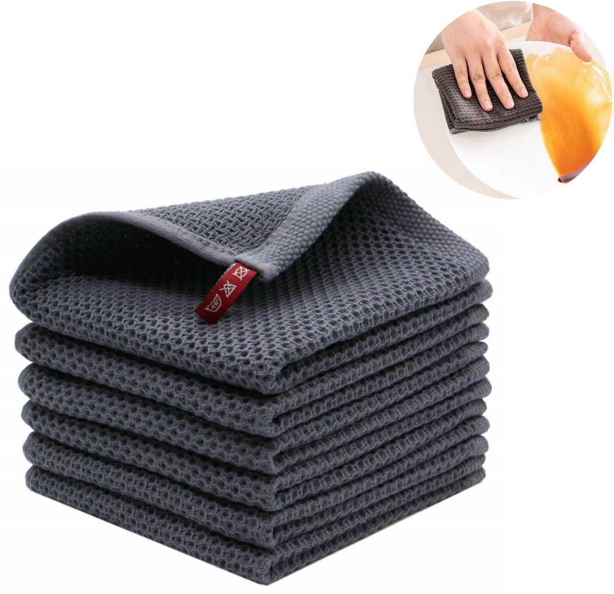 6 stuk - Keukenreinigingsdoek - Wafelruit reinigingsdoek - Katoenen reinigingsdoek - Aanrechtreinigingsdoek - Keukenhanddoek - Geschikt voor het schoonmaken van keuken, eetkamer en badkamer (33 x 33 cm, grijs)