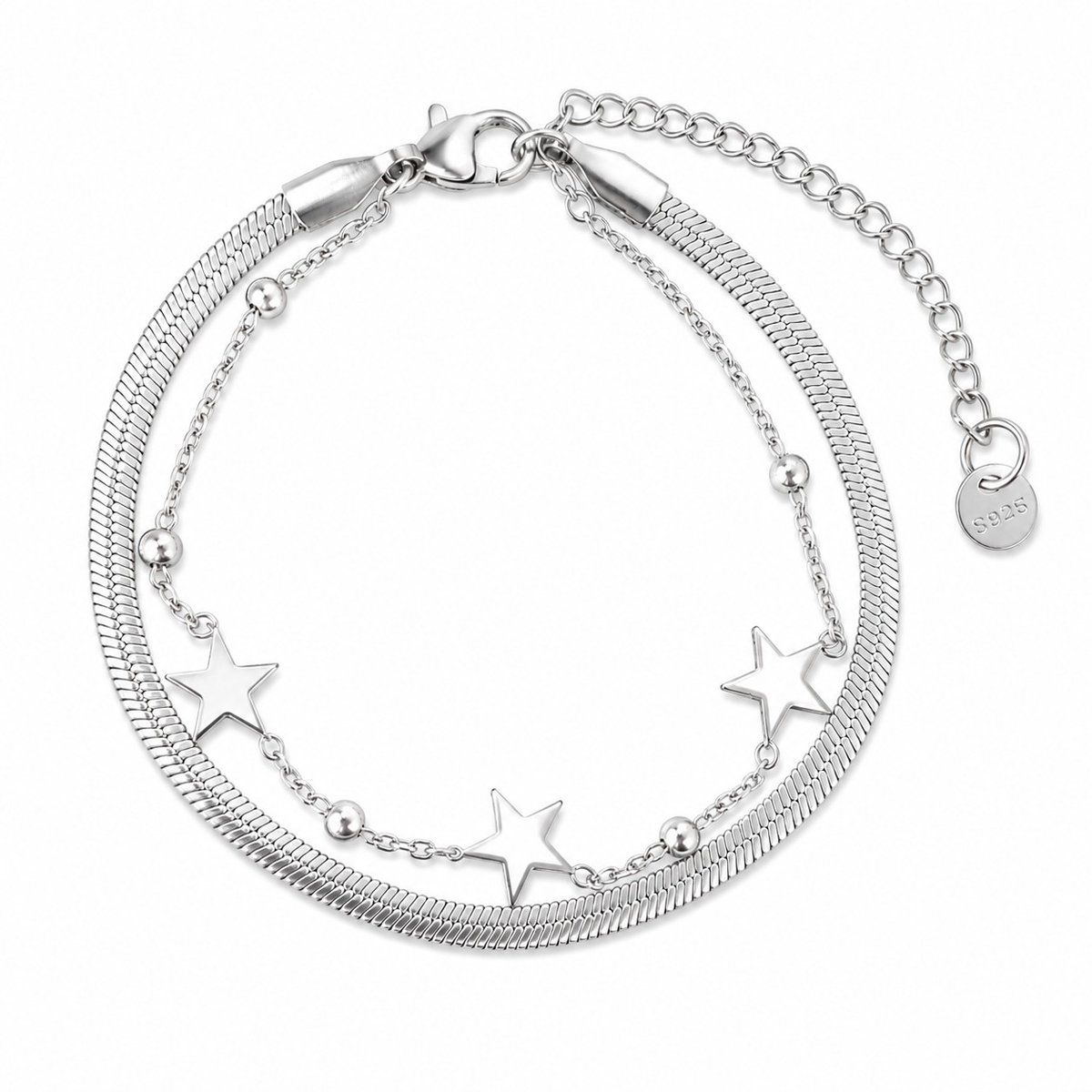 Armband Meisje- Meisjes armband Ster- Roestvrij Staal- Dubbel Laags- Armband 2 laags sterretjes- Kind- LiLaLove