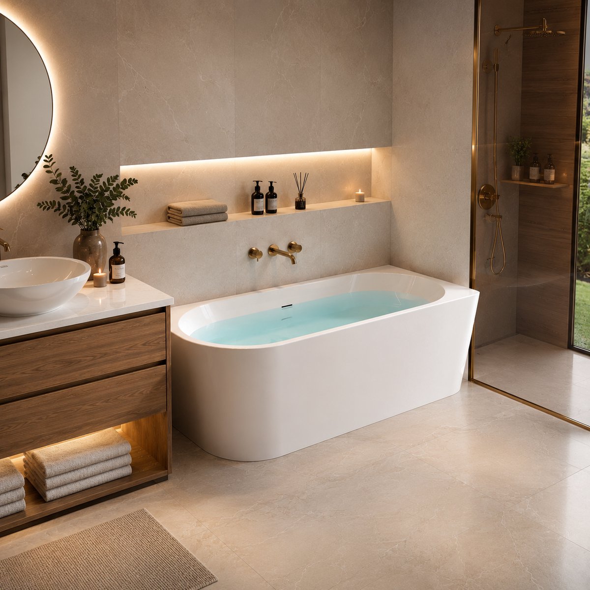 ILYA Hoekbad Rechts 170 x 78 x 58 cm – Glanzend Wit – Inclusief Afvoerset & Click Waste – Hoogwaardig Sanitair Acryl – Luxe Ligbad voor Moderne Badkamers