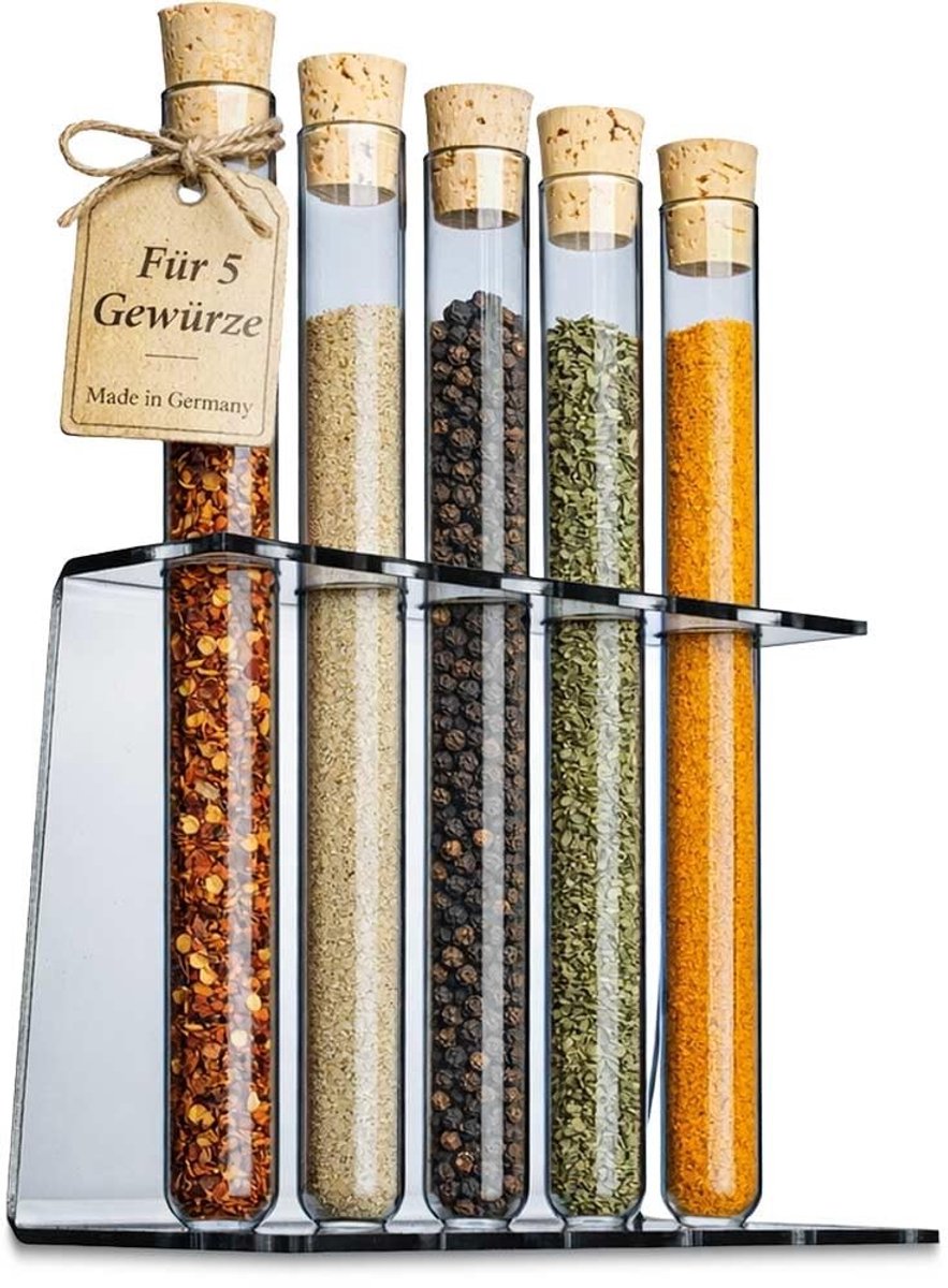 Dailygoods- Reageerbuishouder van acryl - 5-gaats Ø 16 mm - kruidenrek - robuust glas - duurzame materialen - lange levensduur