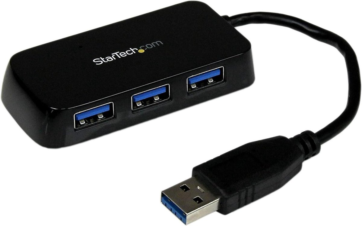 SnelShoppen - 4-poorts USB 3.0 Hub met Geïntegreerde Kabel - Draagbare SuperSpeed USB Mini Hub - 5Gbps - Zwart - Ideaal voor Laptop, PC en Accessoires