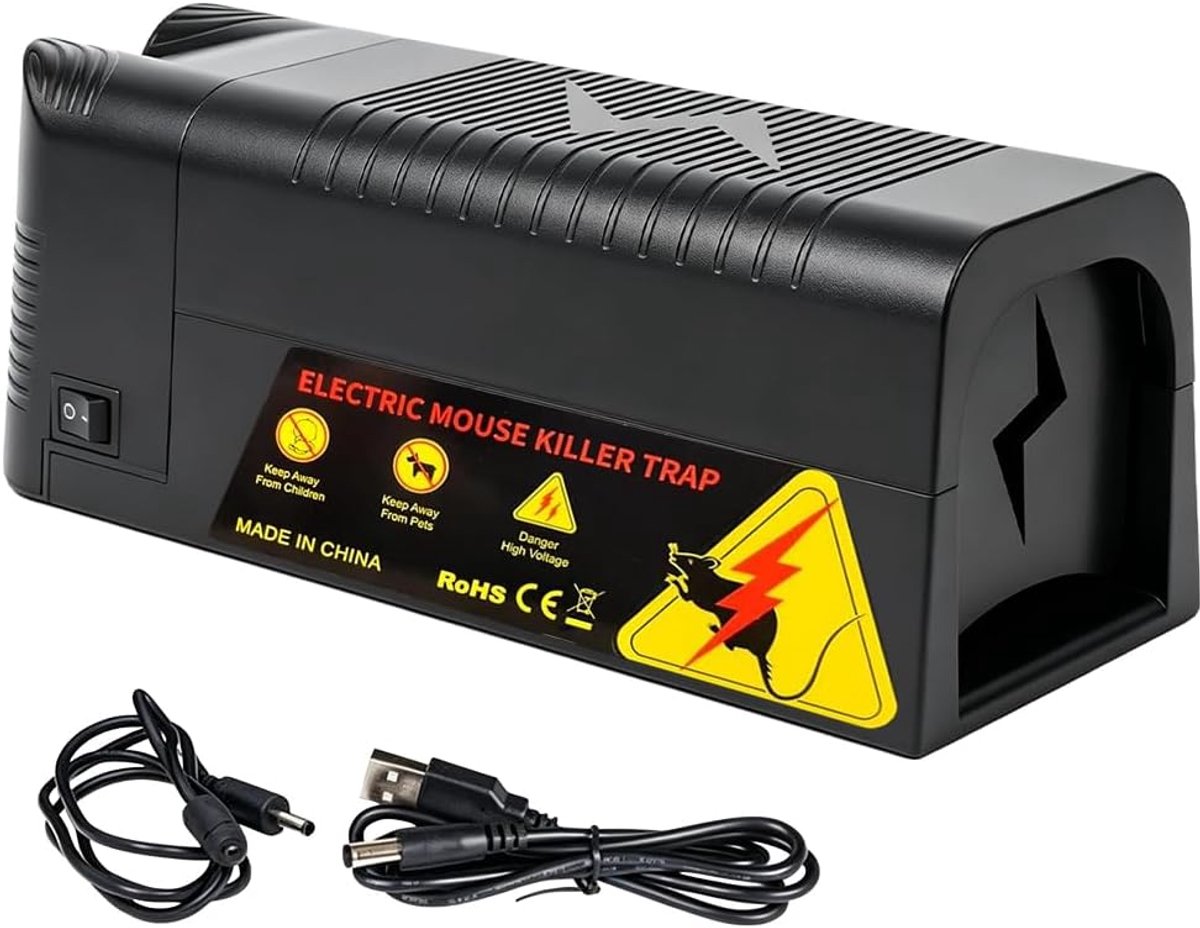 SnelShoppen - Elektrische Muizenval 1800V - Herbruikbaar & Krachtig - Werkt op Batterijen of USB - Voor Keuken, Magazijn, Zolder - Zwart