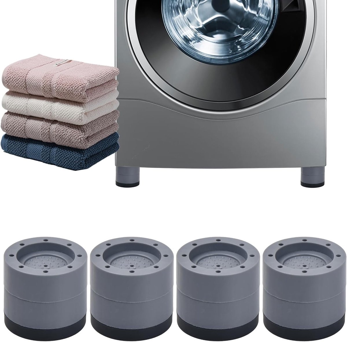 Set van 4 Wasmachine Voet Pads, 6 cm Antivibratie Matten, Rubber Vibration Dampers voor Stabiele Wasmachines en Droogtrommels