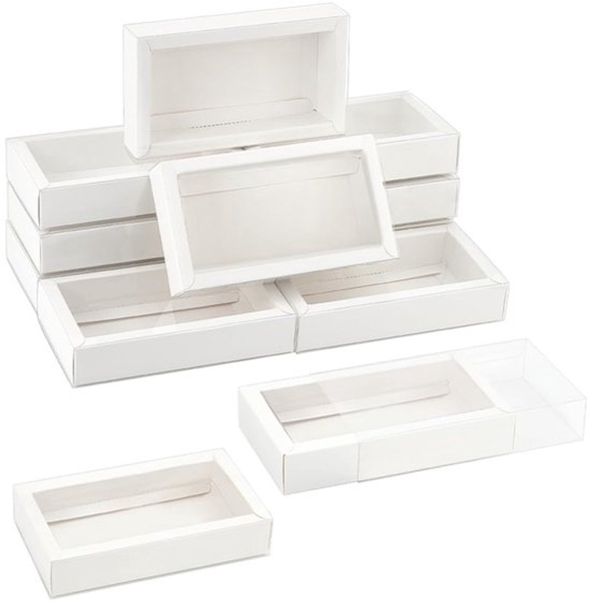 12x Kraft Papier Lade Dozen - 16x9x3.2cm - Met Heldere Plastic Deksel - Voor Geschenken en Snoep