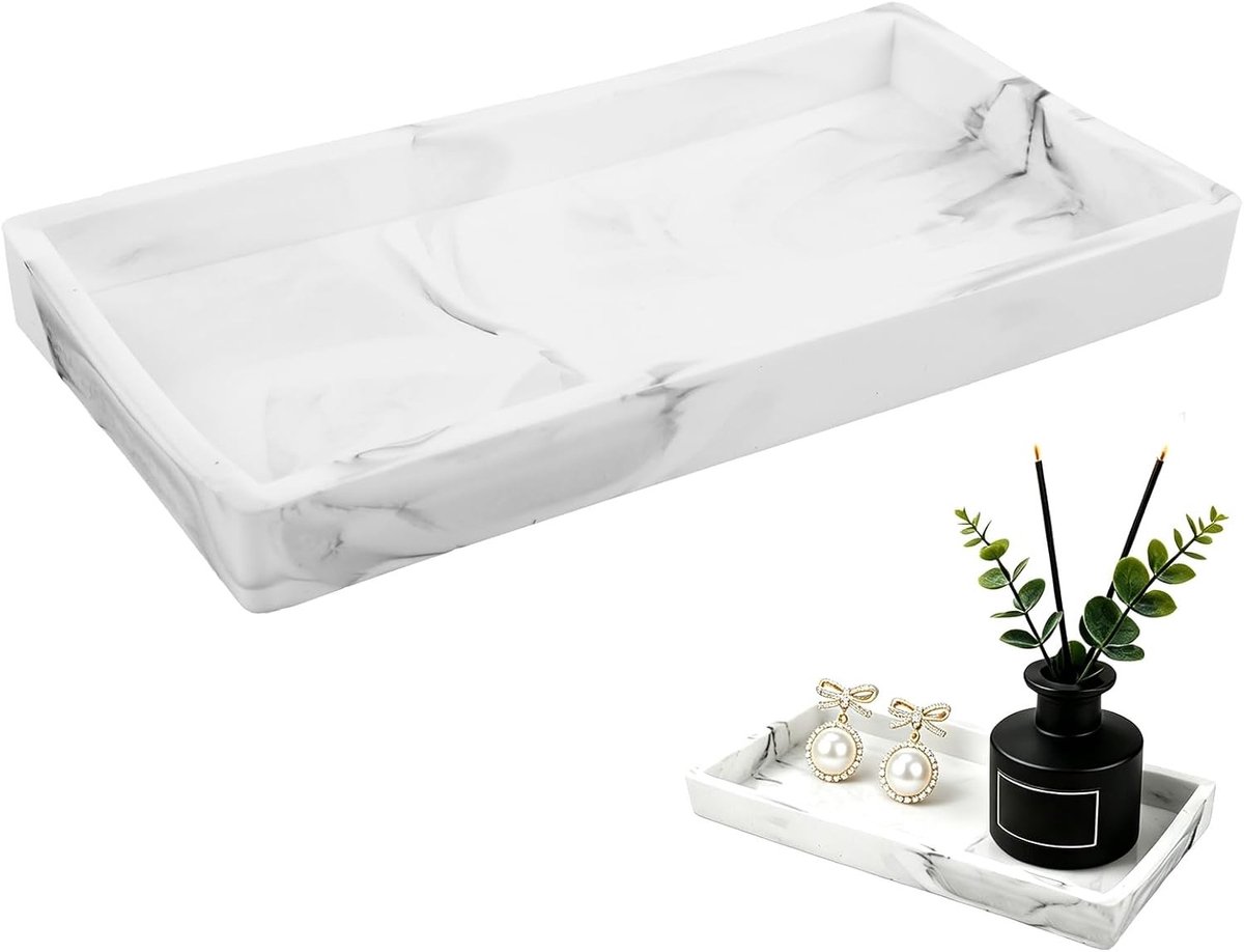 Kleine waterdichte plank met marmerdesign, 20,3 x 10,2 cm, ideaal voor badkamer en keuken, eenvoudig te reinigen en stijlvol in gebruik