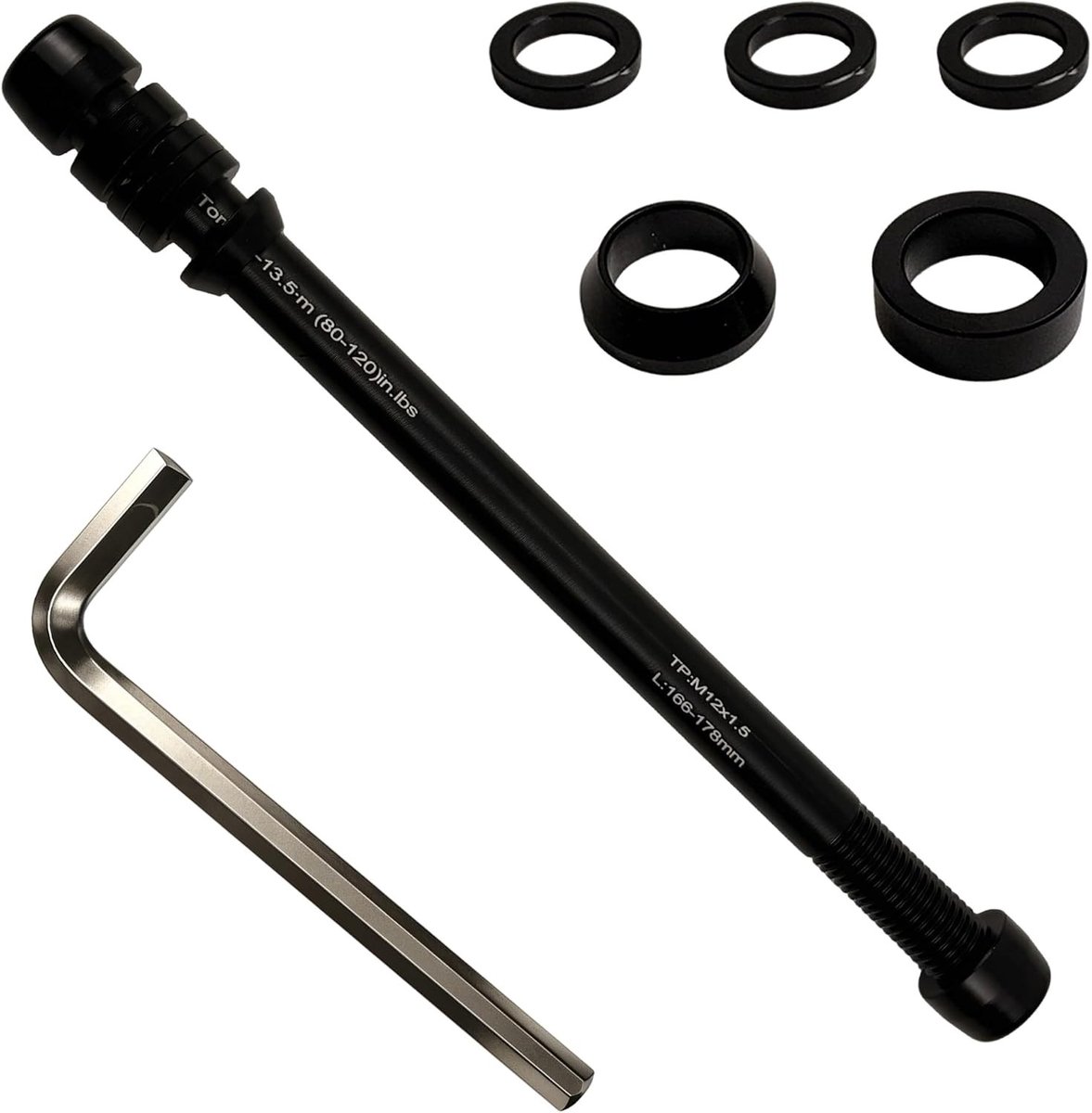 6 stuks aluminium steekasadapter voor fietstrainers, M12 x 1,5, geschikt voor racefietsen en mountainbikes, 168-178 mm lang, ideaal voor optimale stabiliteit en prestaties