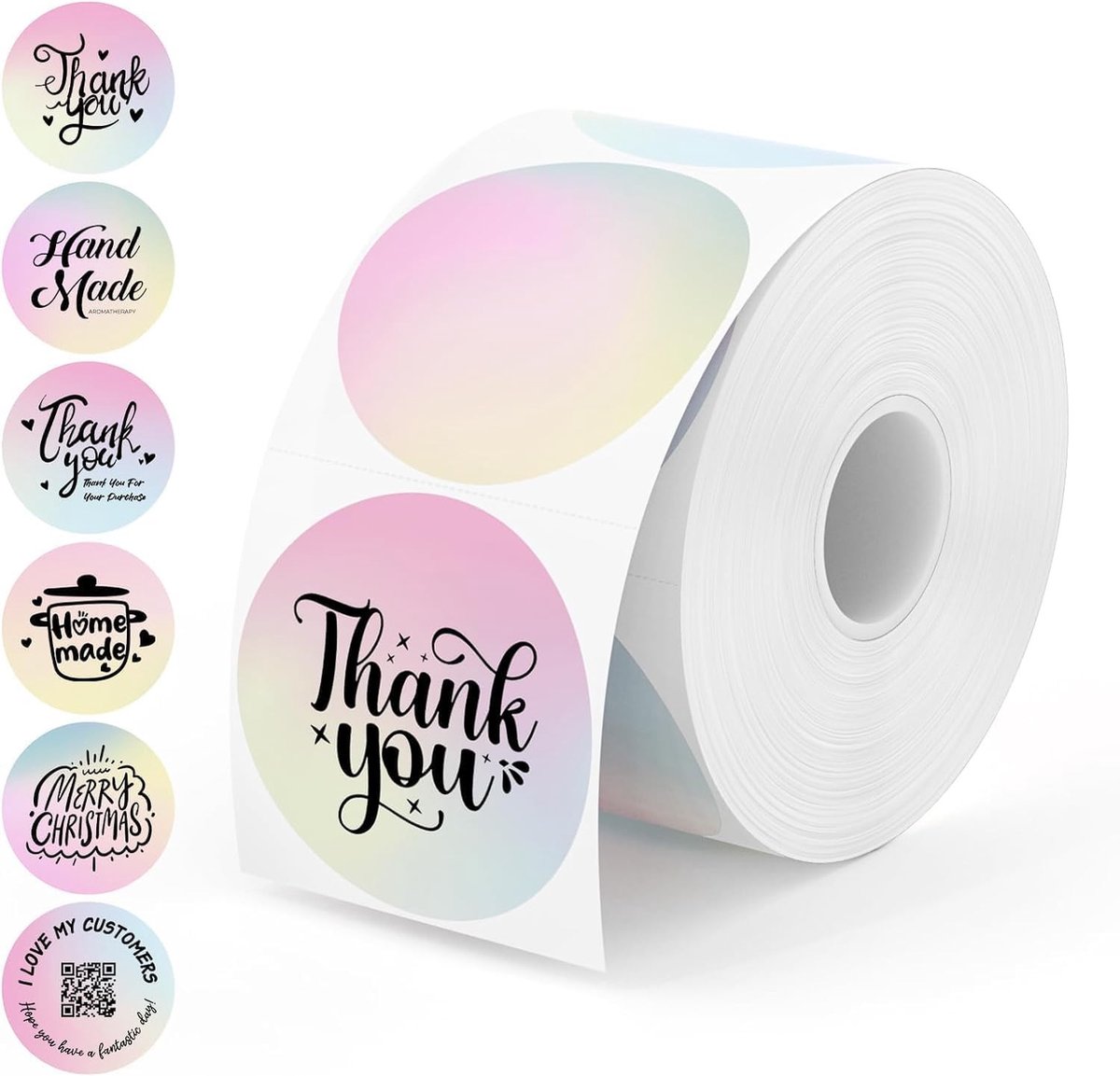 Ronde Thermische Stickerlabels, Zelfklevende Directe Thermische Labels, Multifunctionele Rolstickers voor Bedrijven (Roze Gradient)