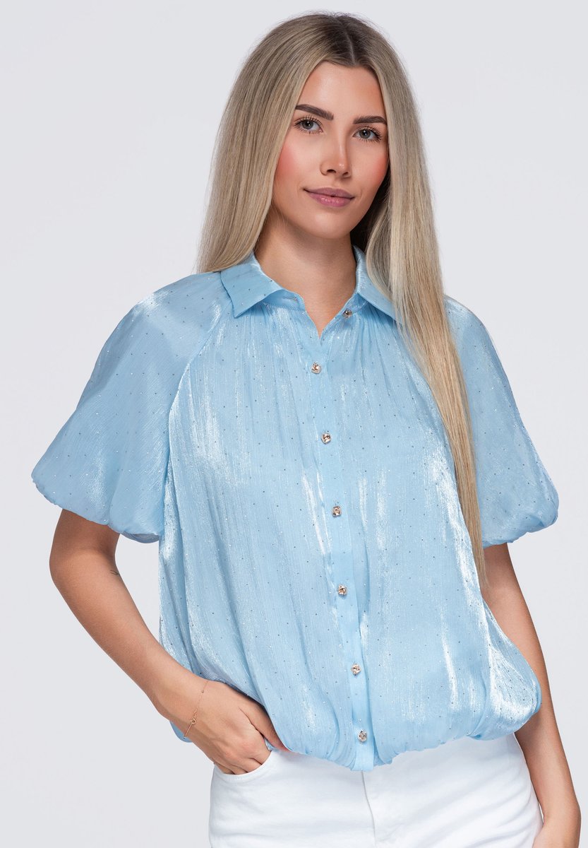 OMBRE Overhemd - Regular Fit - Korte Mouw - Knopen Blauw S