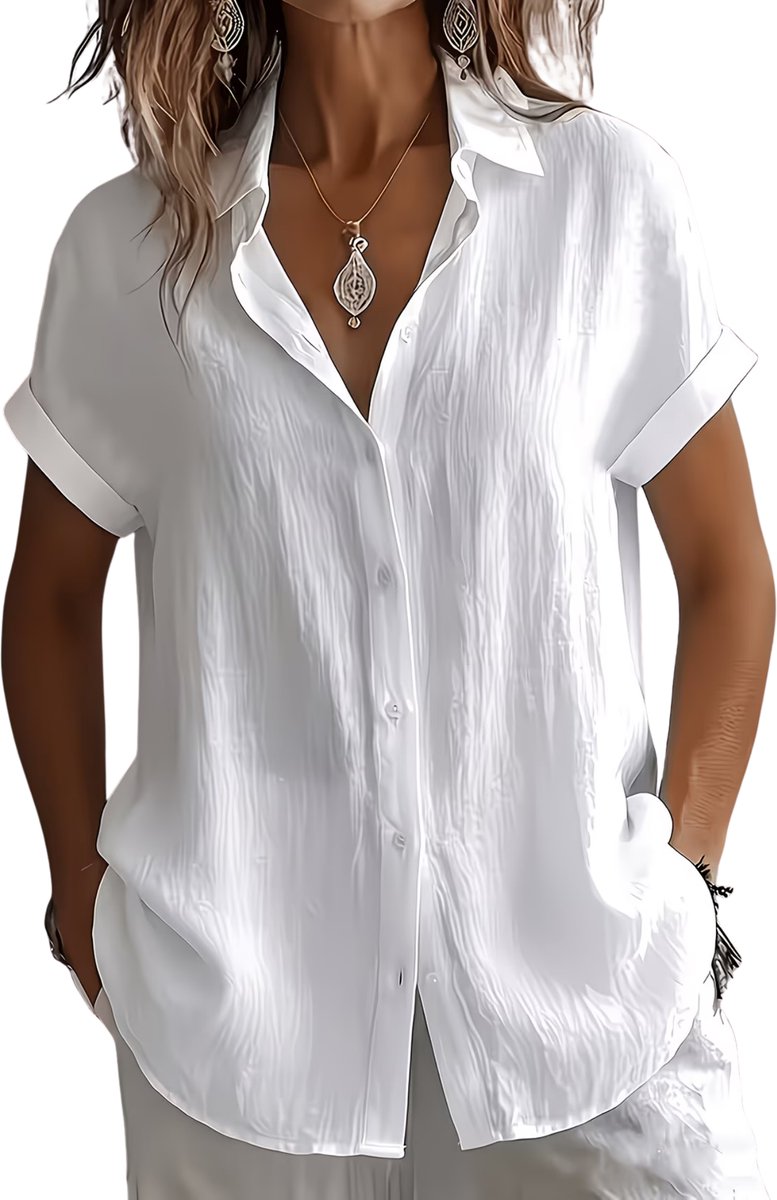 Currero Linnen Blouse Dames T-Shirt Polo Overhemd Shirt Zomer Ibiza Stijl Melkachtig