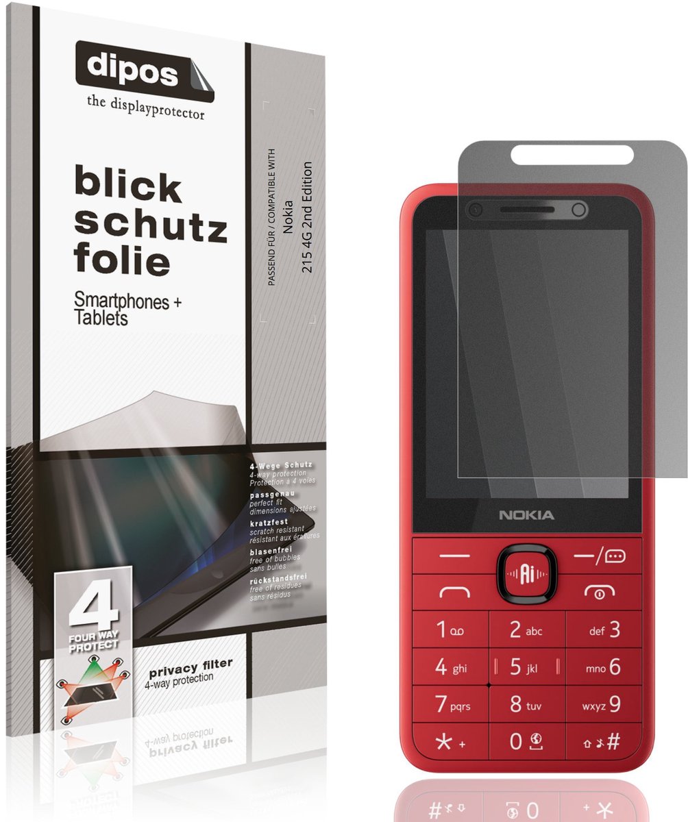dipos – Matte Privacy Screenprotector geschikt voor Nokia 215 4G 2nd Edition | Anti-Spy Beschermfolie