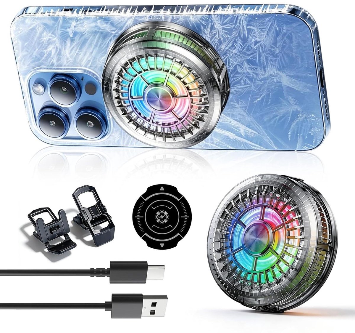Magnetische telefoonkoeler - Mobiele koeler smartphone ventilator - Gaming en streaming - Halfgeleiderkoelingstechnologie - 59 x 19 cm - Transparant