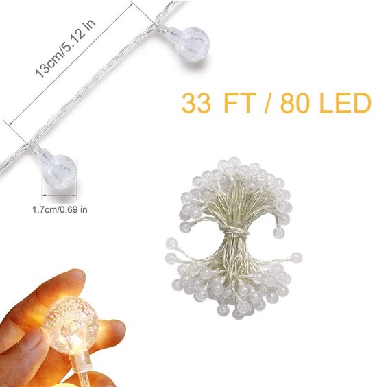 10M Camping Lichtsnoer met 80 LED - USB Oplaadbare Lichtketting - Bolverlichting voor Buiten - Warm Wit Licht - voor Kamperen, Bruiloften, Feesten, Balkon & Tuin - Waterdicht & Eenvoudig te Installeren — afbeelding 2