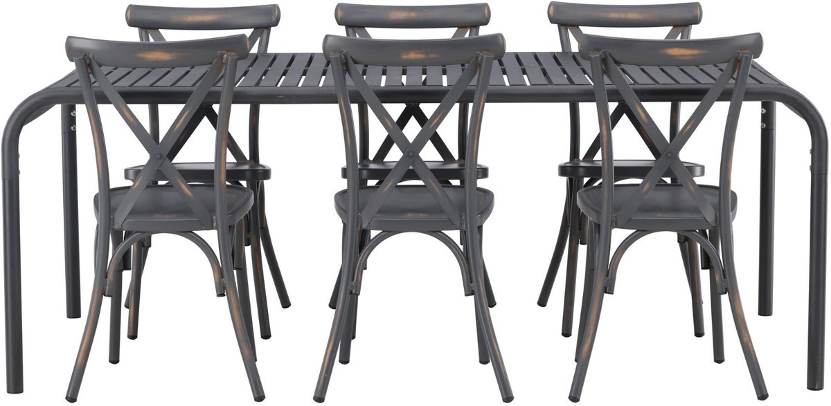 Borneo tuinmeubelset tafel 100x200cm zwart 6 stoelen donkergrijs.
