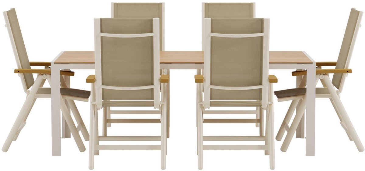 Break tuinmeubelset tafel 90x200cm naturel 6 stoelen beige.