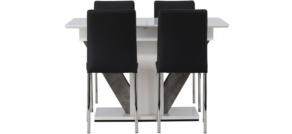 Disa eethoek eettafel met uitschuifbare functie wit 4 stoelen PU kunstleer zwart.