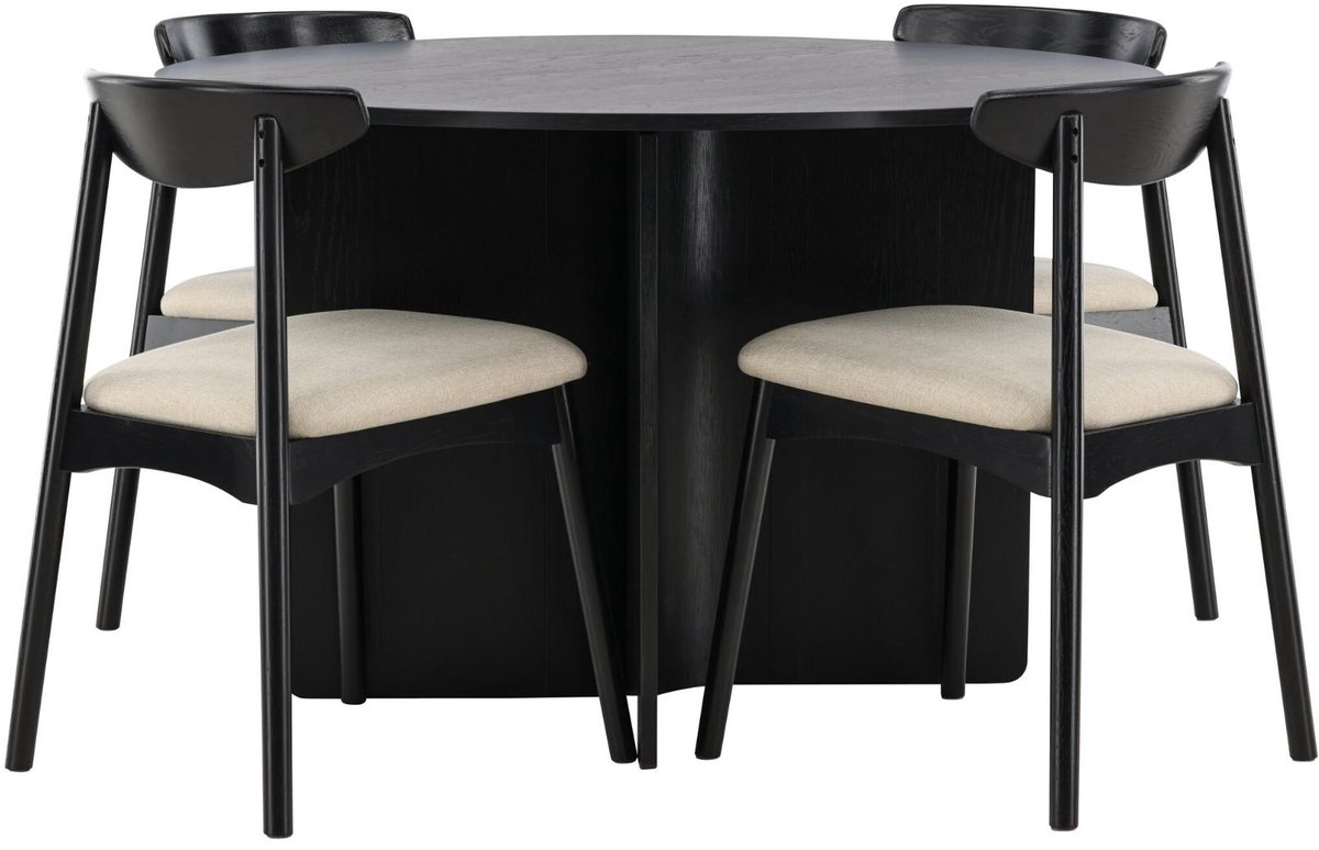 Tyresö eethoek eettafel zwart 4 stoelen whitewash.