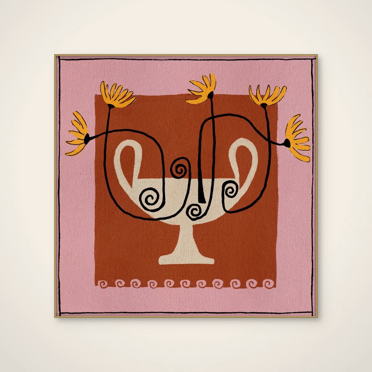 Akoestisch schilderij - 80 x 80 cm - Out of Vase Blooms 12 van Shatha Al Dafai - Botanische wanddecoratie - goud textielframe