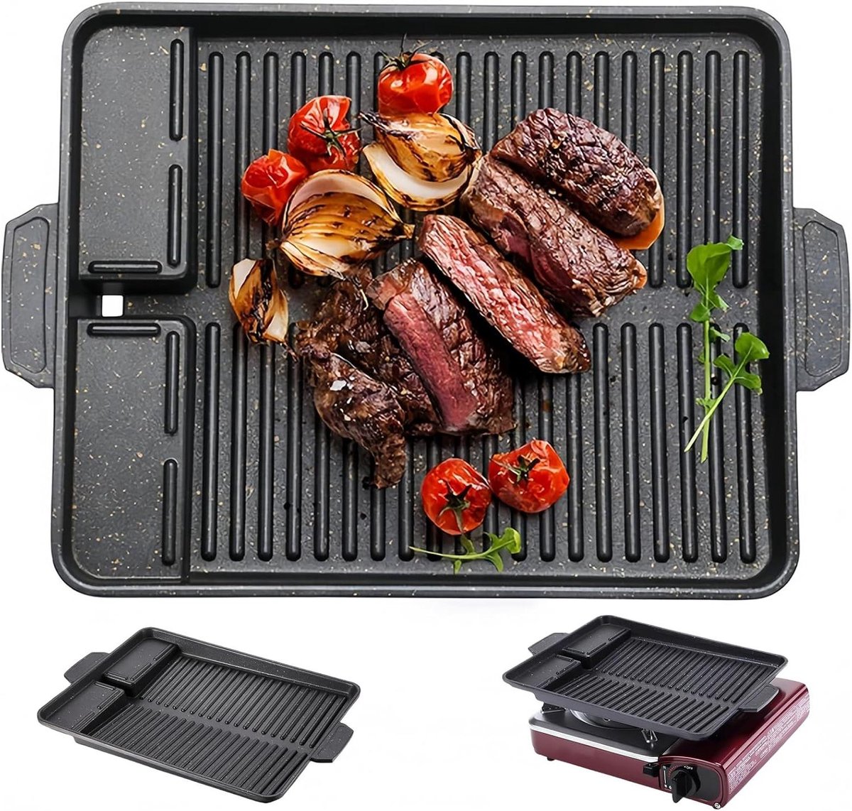 Grillplaat Gietijzeren pan Buiten koken Gelijkmatige warmte 32 x 26 cm Zwart