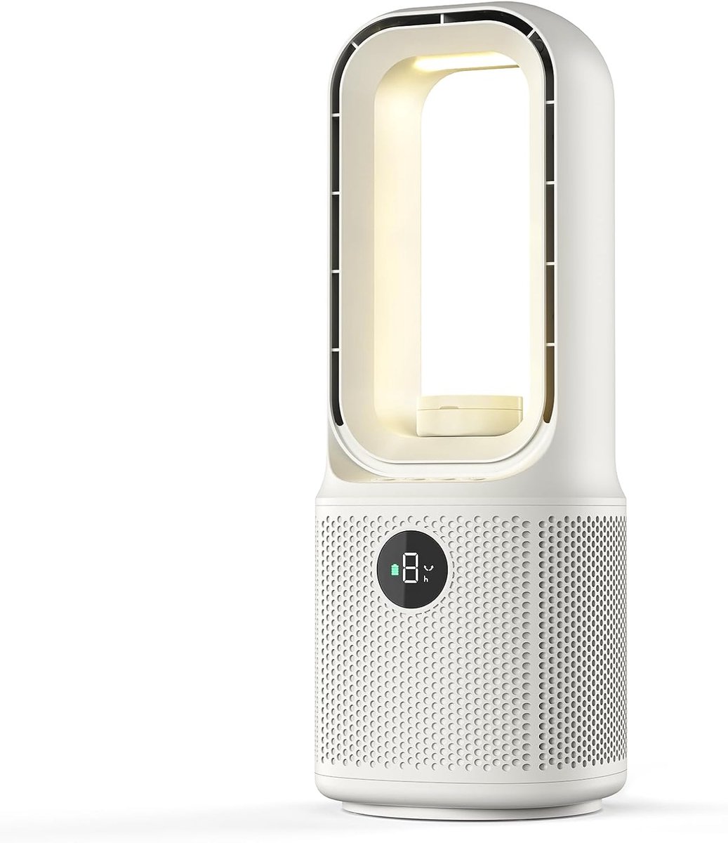 13″ bladloze ventilator, 9 windsnelheden, 60° rotatie, driekleurige LED-nachtlamp met variabele intensiteit & timer – ultra-stille werking – voor slaapkamers en thuiswerkplekken.