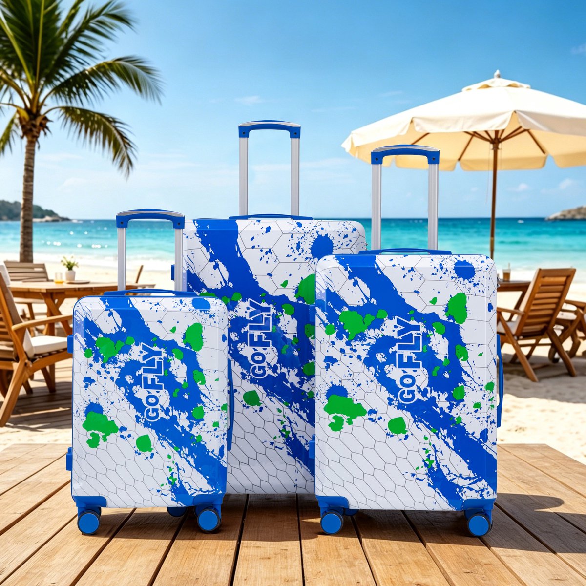 VVBV Kofferset 3 Delig 20/24/28 inch - PC Hardcase, Spinner Wielen, Cijferslot, Telescoopgreep, Ruimbagage, Blauw, Vakantie