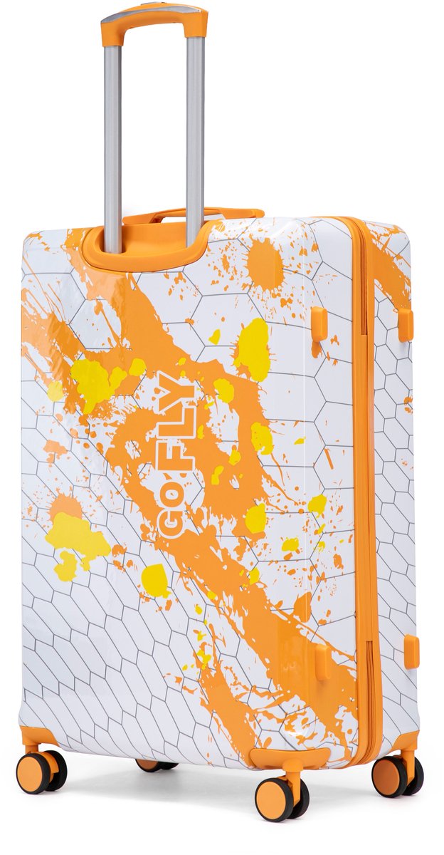 VVBV Reiskoffer 28 inch - PC Hardcase, 360° Spinner Wielen, Cijferslot, Telescoopgreep, Ruimbagage, Print, Oranje, Vakantie