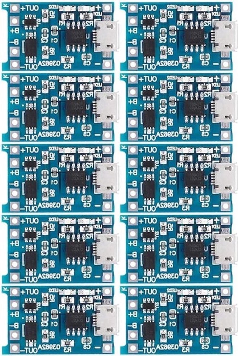 10 Stuks Lithiumbatterijbeschermingskaart 5V 1A Micro USB 18650 Oplaadbeschermingskaart PCB-module (1A opladen en)