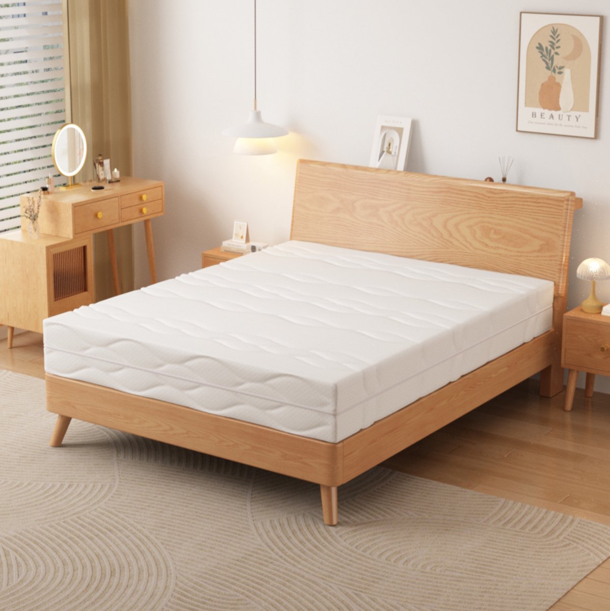 Pocketveringmatras 140x200 cm – 7 zones – H3 – 20 cm – Afneembare, wasbare hoes – Wit en grijs