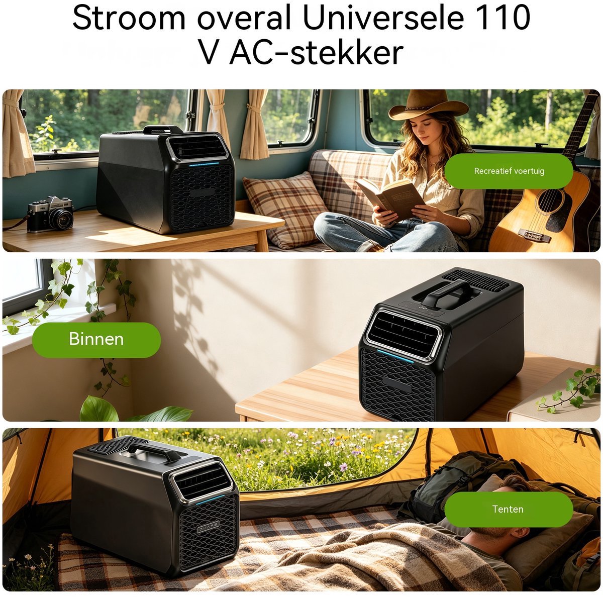 Campingairco - Mobiele airconditioner - Tentairco – R290 koudemiddel – 3500BTU Stille werking – Twee ventilatiestanden – Voor tent, camper en kleine ruimtes – 54,3 x 31,5 x 36,3 cm – Met afstandsbediening en afvoerslangen – Zwart — afbeelding 6