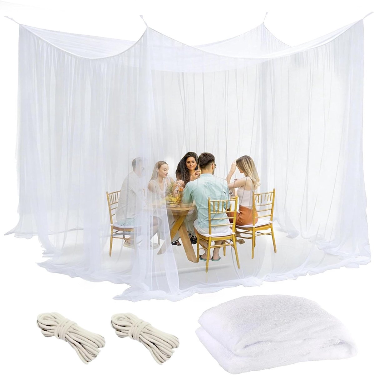 XXL Klamboe voor Tuinhuisje 3x3 meter - Muggennet voor Tuin, Terras en Balkon - Fijnmazig Insectennet - 300 x 300 x 250 cm - Universele Insectenbescherming - Wit