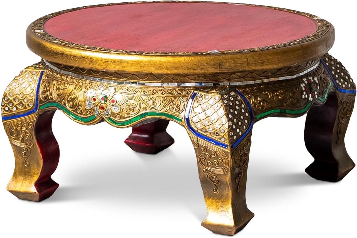 Opiumtafel Glasmozaïek - Bijzettafel Salontafel - Wonen Decoreren - Handgemaakt Uniek Stuk - 50x50x26 cm - Goud