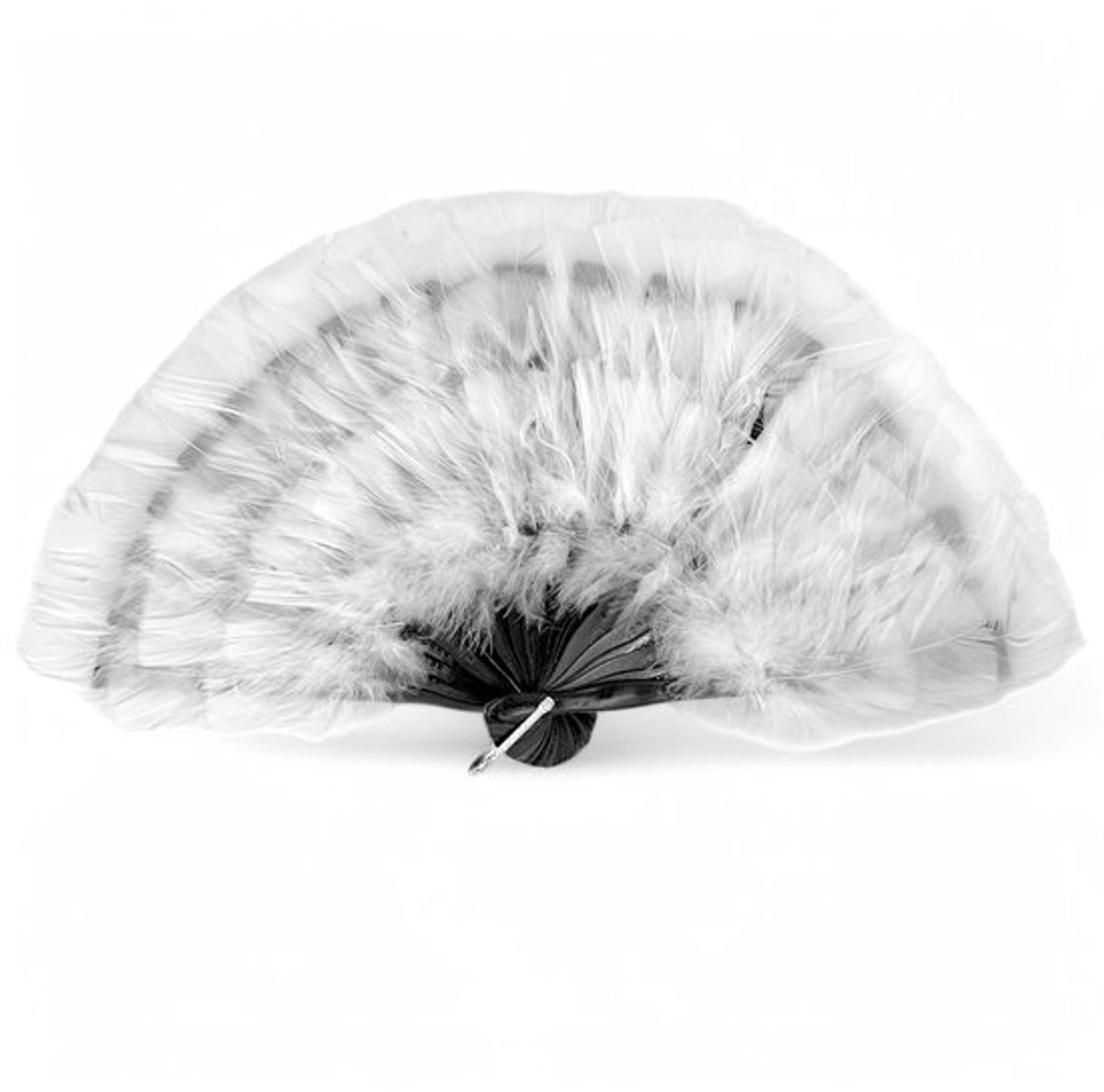 Lichtgewicht zomerhandfan van 38 cm met zwart-witte veertjes, stijlvol en ideaal voor verkoeling tijdens warme dagen