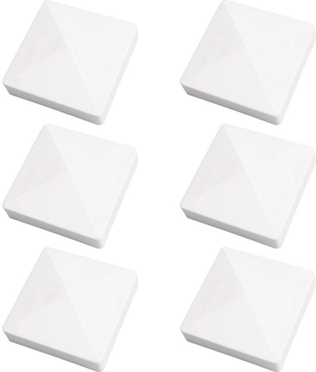 10 cm Witte Paalkappen, 6 stuks Harde PVC Witte Fence Paalkappen, Waterdicht en UV-bestendig voor Houten Paal Bescherming