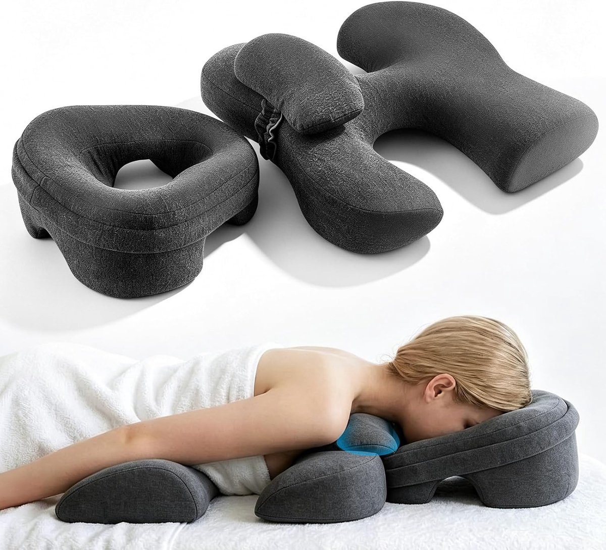 Ergonomische Massage Hoofdkussen Set van 3 - T-Chest Kussen, Gezichtskussen en Neksteun voor Thuis en Spa Gebruik