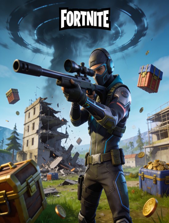 Luxe Metalen Wanddecoratie 30x40cm - Fortnite - Battle Royale - Sniper - Metalen Poster 40x30cm