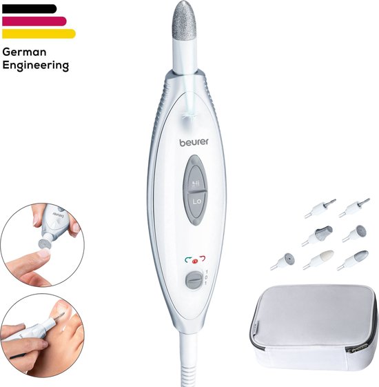 Beurer MP 41 Elektrische Nagelvijl - Nagelfrees - 7 Opzetstukken van Saffier & Vilt - Complete Manicure & Pedicure set - 2 Snelheden - L & R draaiend - Met Netvoeding - Inc. Opbergetui