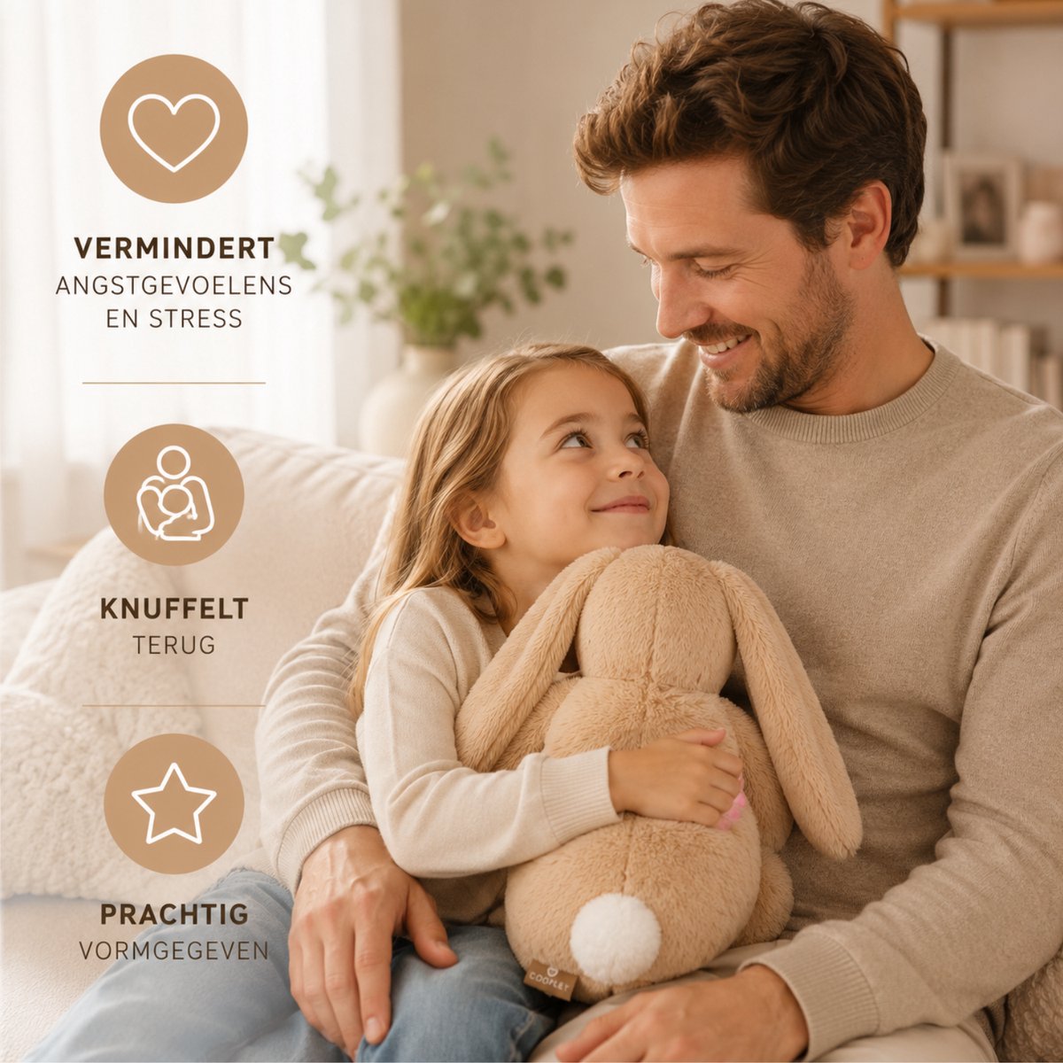 Verzwaringsknuffel 2Kg - Verzwaarde Knuffel - Coco Konijn - Weighted Stuffed Animal - Sensorisch Speelgoed - Voor Kinderen En Volwassenen - Bruin - Met Canvas Opbergtas — afbeelding 7