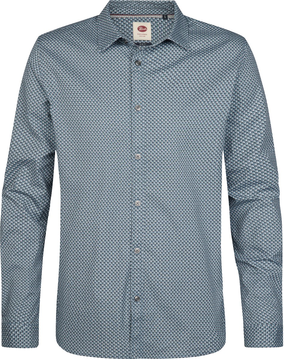 Petrol Industries - Heren Slim fit overhemd met fijne print millworks - Blauw - Maat S