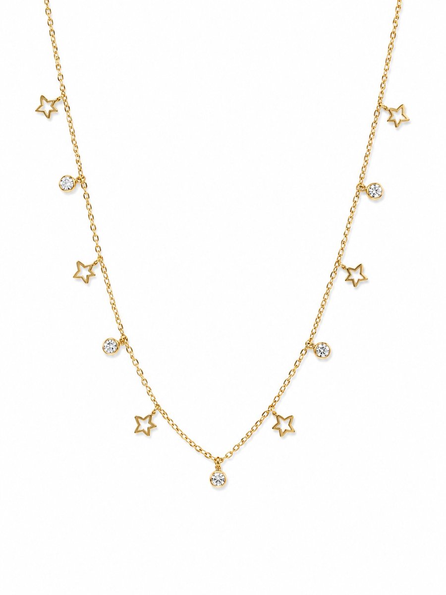 Ketting Meisje Goudkleurig- Tiener Ketting- Ketting met Sterretje- Meisjesketting Ster- Ketting met ster en diamantjes- Stainless Steel- LiLaLove- Kind- Cadeau Meisje