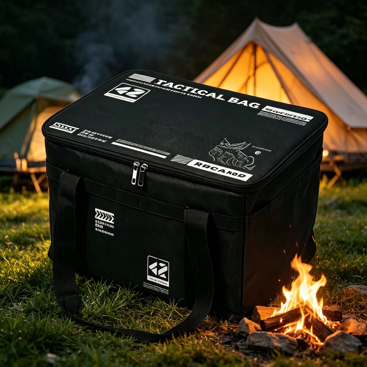 42L Zwarte Waterdichte Opvouwbare Campingtas van Oxford-stof Grote capaciteit geschikt voor kamperen outdooravonturen en het opbergen van reisbenodigdheden