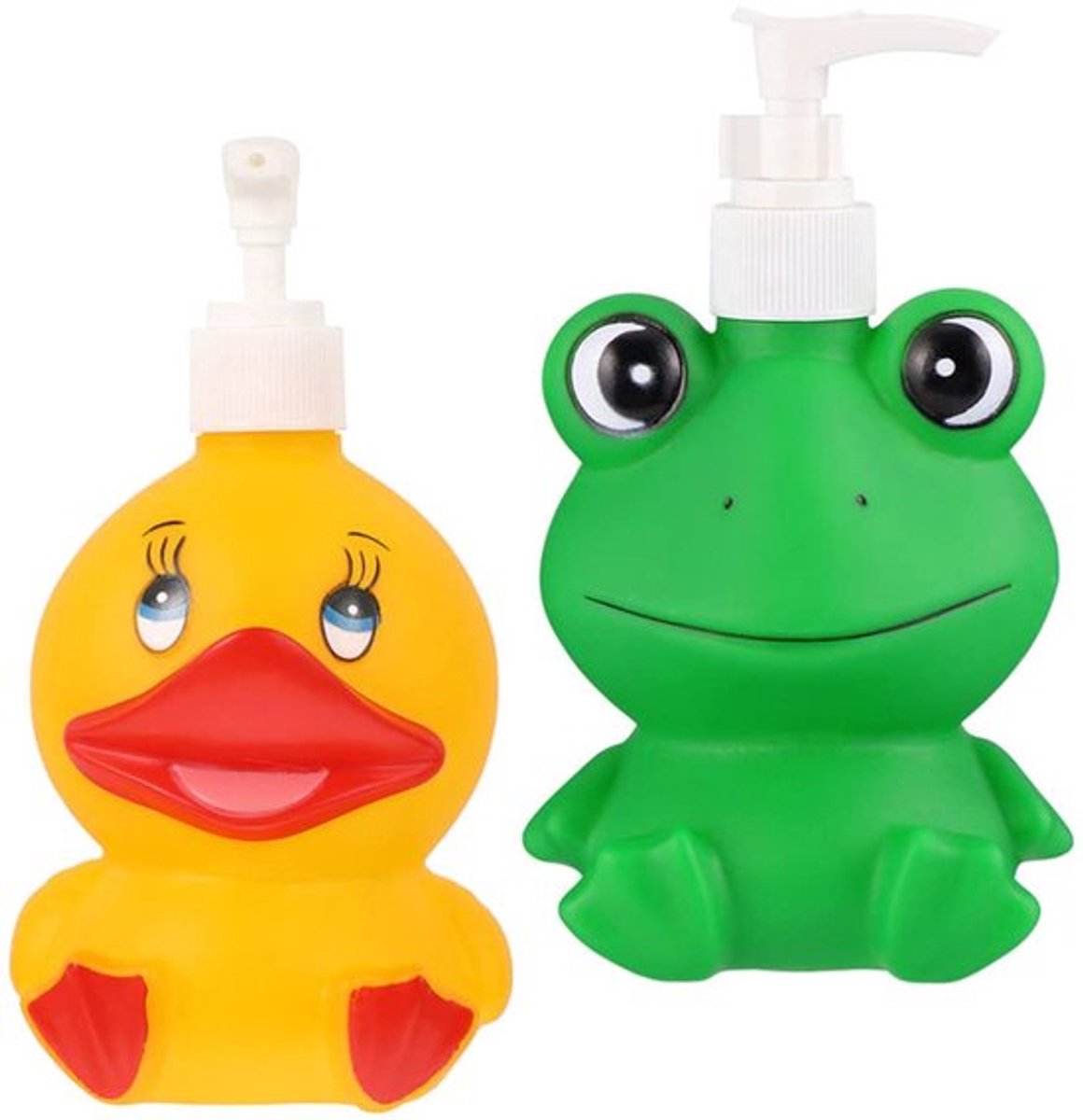 Set van 2 Zeepdispensers - Kindvriendelijk Ontwerp - 300 ml - Cartoon Frosch en Eend - Voor Keuken en Badkamer