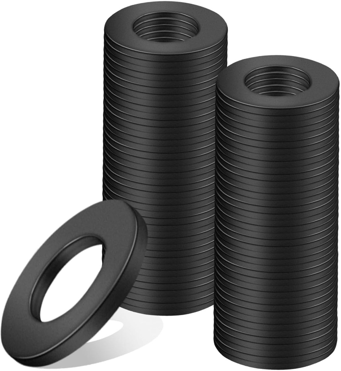 M8 x 16mm Platte Ringen - 80 Stuks Zwarte Ringen van Koolstofstaal voor Thuisreparaties, Bevestigingsringen en Spacer Ringen