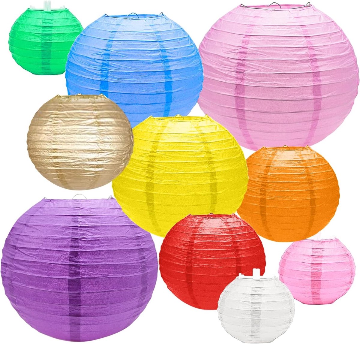 Kleurige Papieren Lantaarns voor Buiten - Set van 20 Stuks, Rond Lampion voor Tuinfeesten, Bruiloften en Decoratie (4" 6" 8" 10")